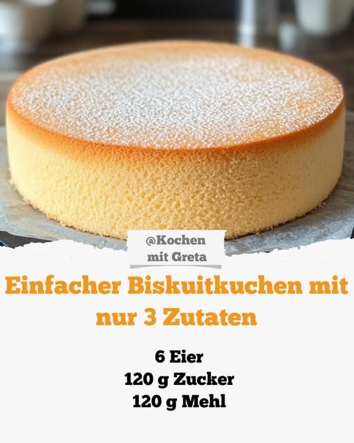 Einfacher Biskuitkuchen mit nur 3 Zutaten