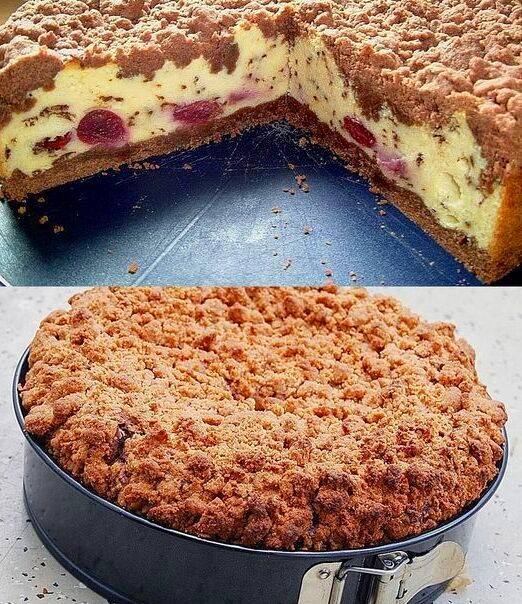 Den backe ich fast jede Woche,Quark Streuselkuchen mit Vanille Kirschfüllung!