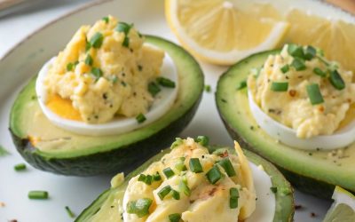 Avocados gefüllt mit hartgekochten Eiern und mildem Senf