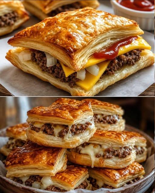 Cheeseburger Blätterteigtaschen mit 250 g Hackfleisch