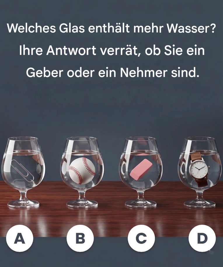 Welches Glas mehr Wasser enthält: Deine Antwort zeigt, ob du ein Gebender oder Nehmer bist