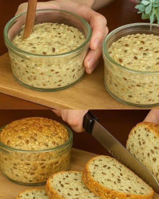 Ich esse kein Weizenmehl! Brot im Glas in einer Minute! Ohne Hefe, ohne Zucker. Zutaten: 3 Eier, 240 ml Milch, 2 EL Leinsamen, 2 EL Flohsamenschalen