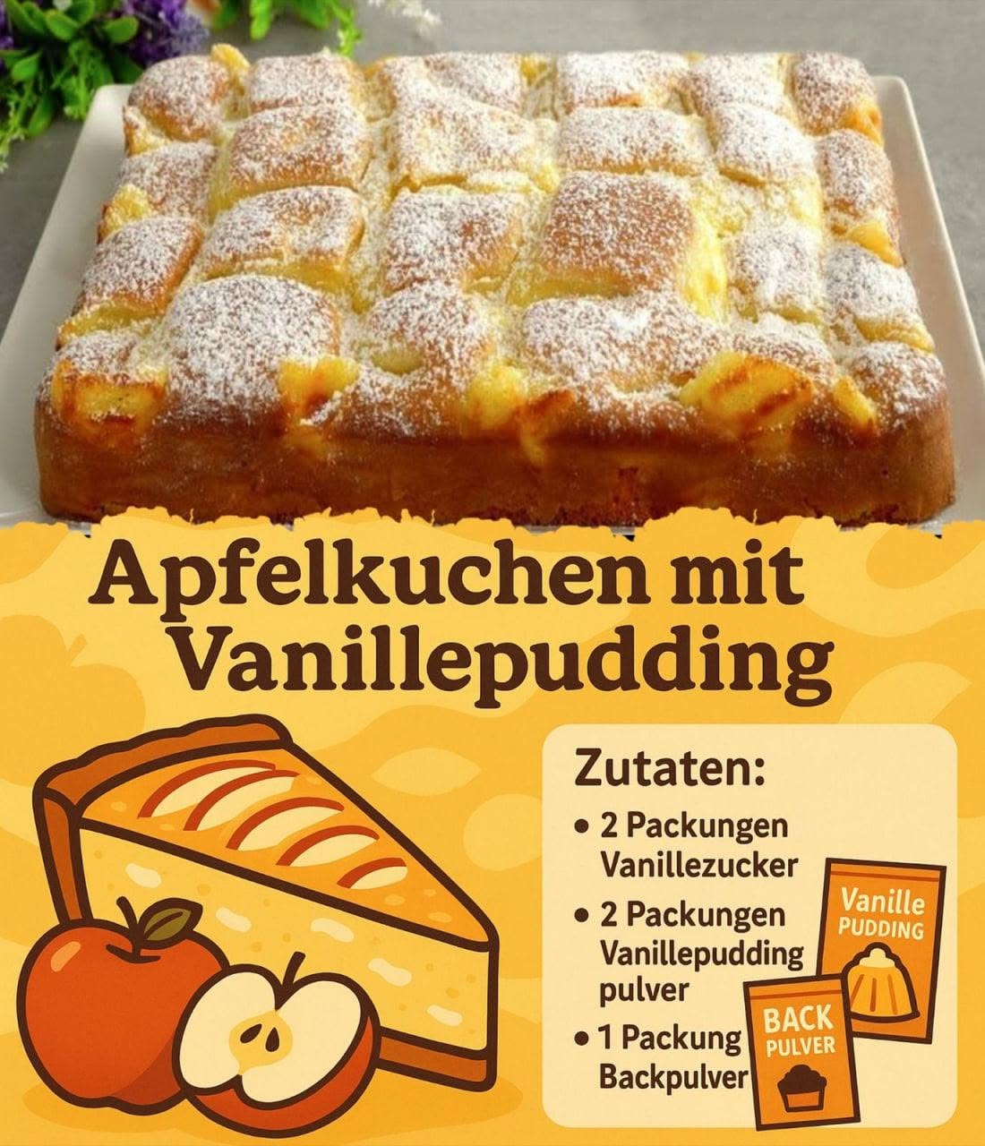 Apfelkuchen mit Vanillepudding