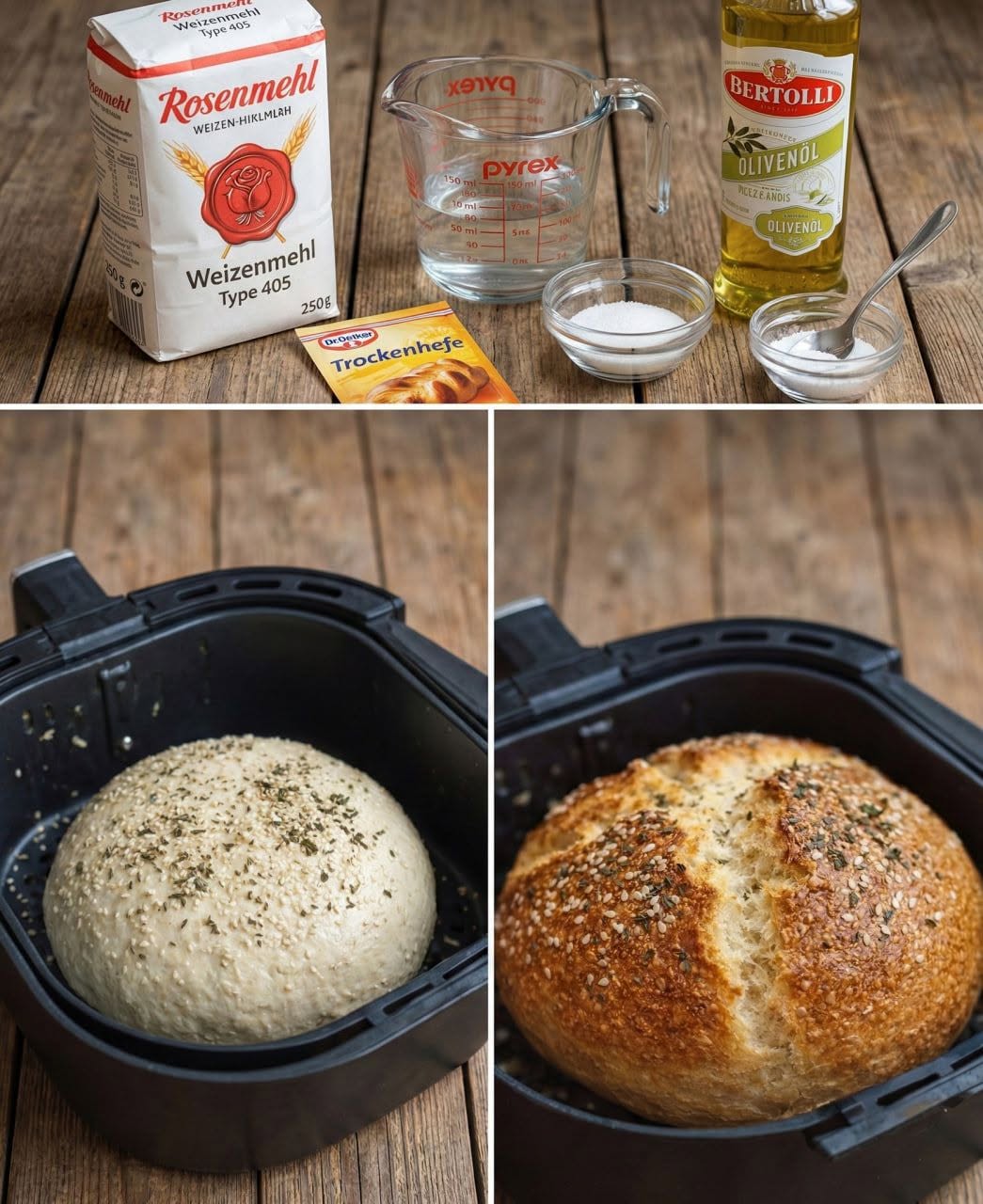 Schnelles Airfryer-Brot knusprig außen, fluffig innen und ruckzuck fertig