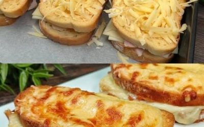 Überbackenes Käsebrot mit Schinken