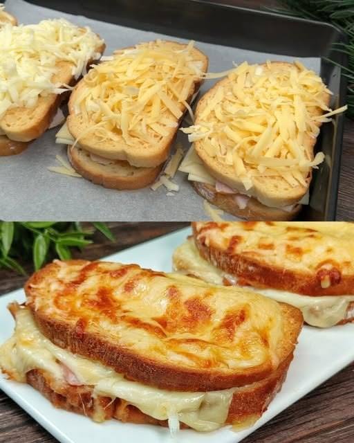 Überbackenes Käsebrot mit Schinken