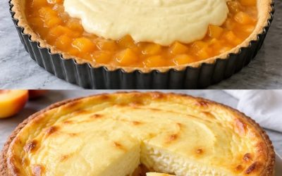 Saftiger gefüllter Pfirsichkuchen mit Joghurt-Vanille-Haube