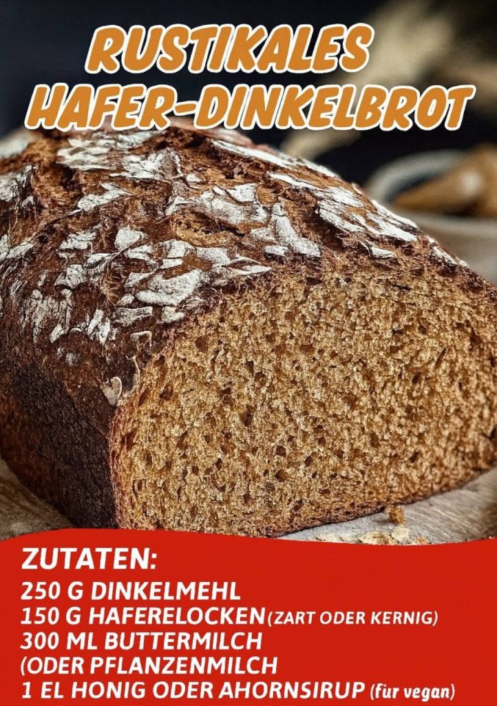 Rustikales Hafer-Dinkelbrot kernig, gesund und so lecker, dass man kaum widerstehen kann