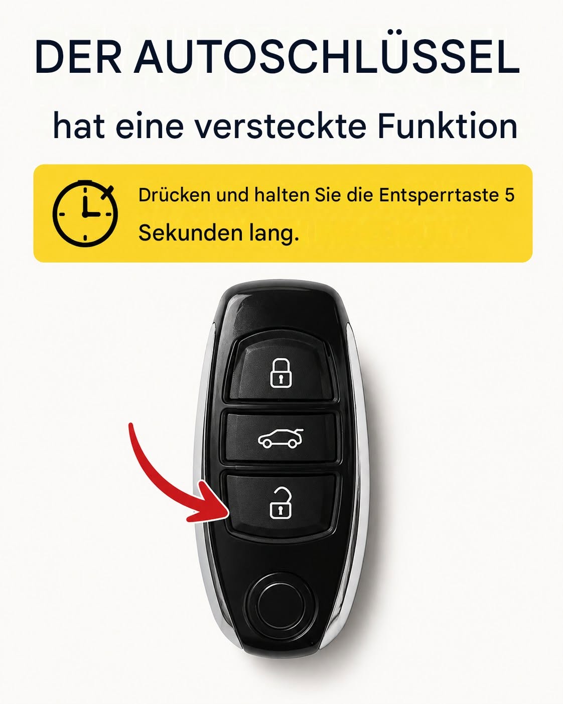 Halten Sie die Entriegelungstaste an Ihrem Autoschlüssel gedrückt: Viele Autofahrer sind sich dieser praktischen Funktion nicht bewusst.