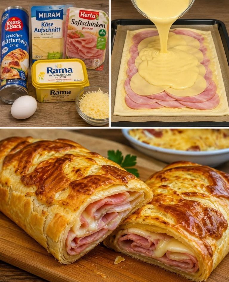 10 Blätterteigstrudel mit Schinken und Käse