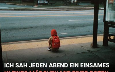 Ich sah jeden Abend ein einsames kleines Mädchen mit einer roten Tasche an der Bushaltestelle – eines Morgens fand ich ihre Tasche vor meiner Haustür