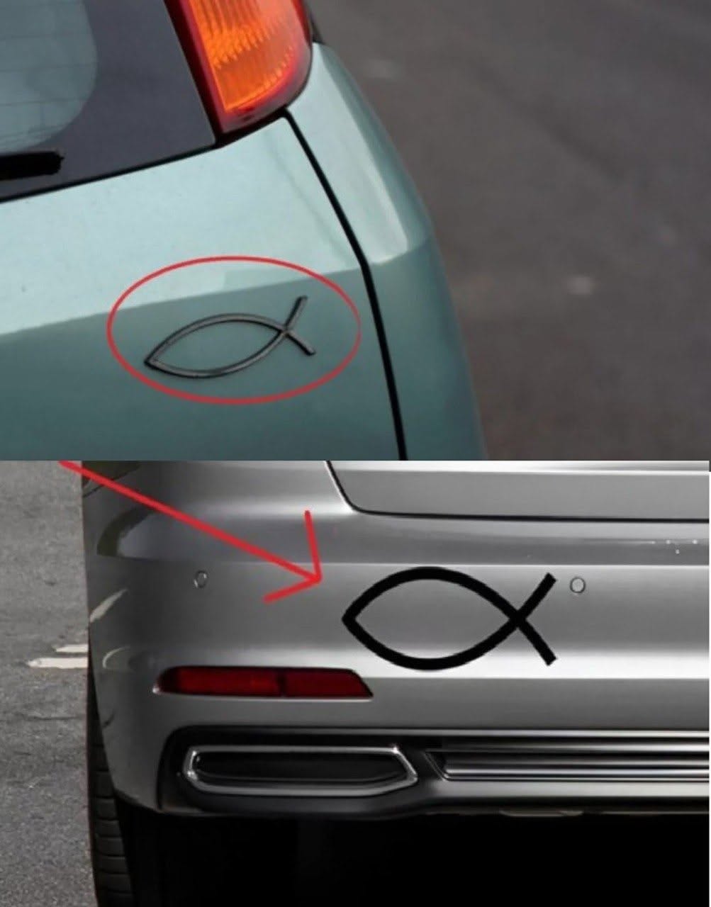 Was bedeutet ein Fischaufkleber auf der Heckscheibe eines Autos?