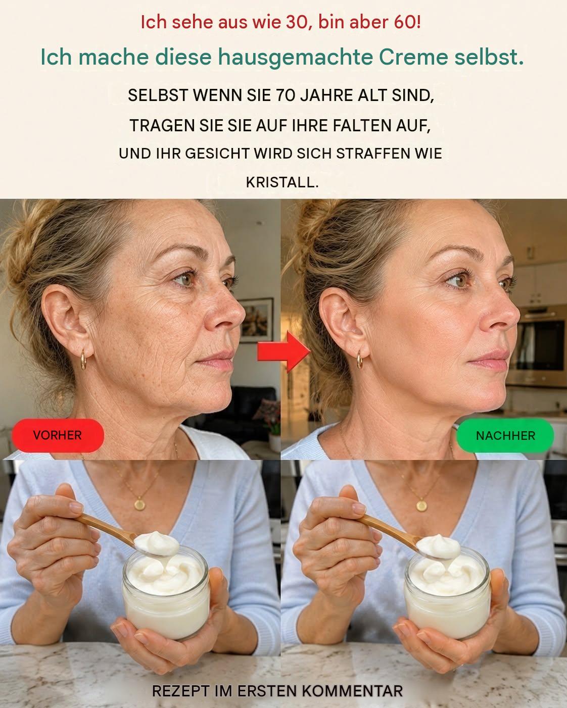 Bereite die Backcreme zu und trage sie vor dem Schlafengehen auf. Tschüss Falten und Männerhaare! Mehr dazu hier. Um weiterhin meine Rezepte zu erhalten, musst du nur sagen: