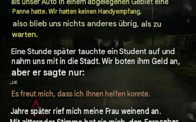 Er hält an, um einem Pärchen zu helfen, das sich mitten im Nirgendwo verirrt hat: Neun Jahre später verändert dieses Wiedersehen alles.