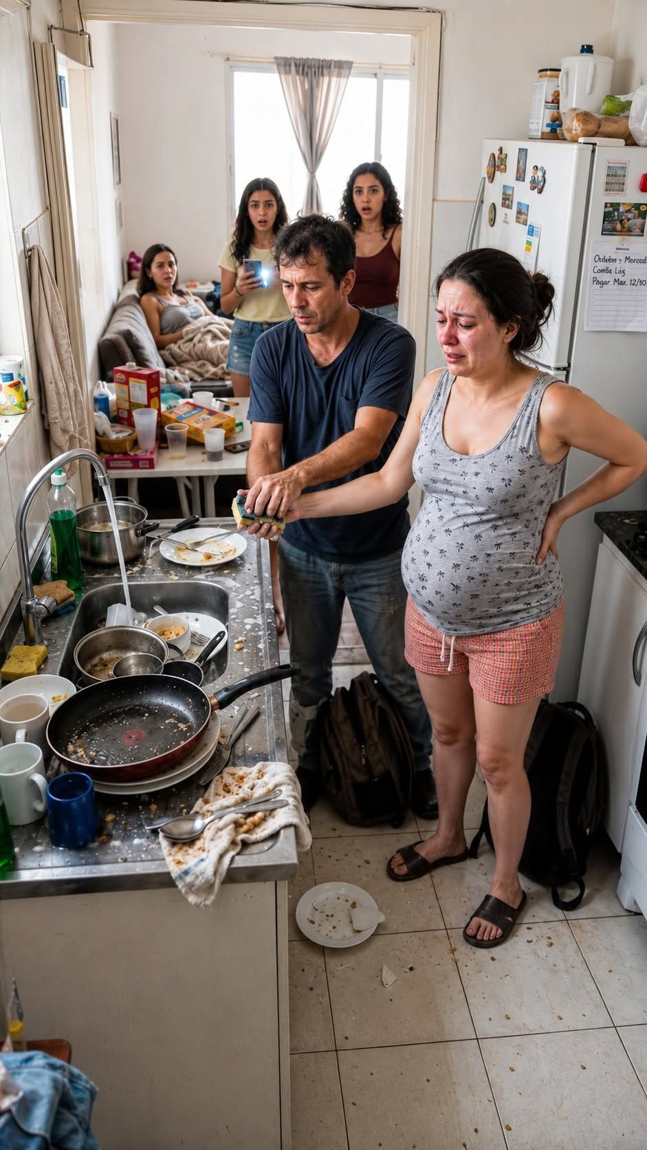 Er kam müde nach Hause und fand seine Frau, mit der er seit acht Monaten verheiratet war, dabei vor, die Hinterlassenschaften seiner Familie zu beseitigen.